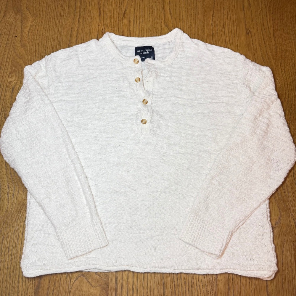 Abercrombie & Fitch Womens White Textured Knit Henley Sweater Long Sleeve XS